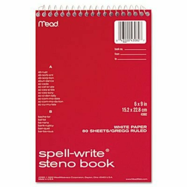 Mead Products Mead, SPELL-WRITE WIREBOUND STENO BOOK, GREGG RULE, 6 X 9, WHITE, 80 SHEETS 43082